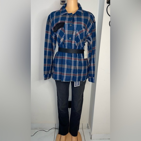 NWT LADIES’S COTTON FLANNEL BLOUSE PLAID SIZE M,L.XL Belt not included - Picture 5 of 7